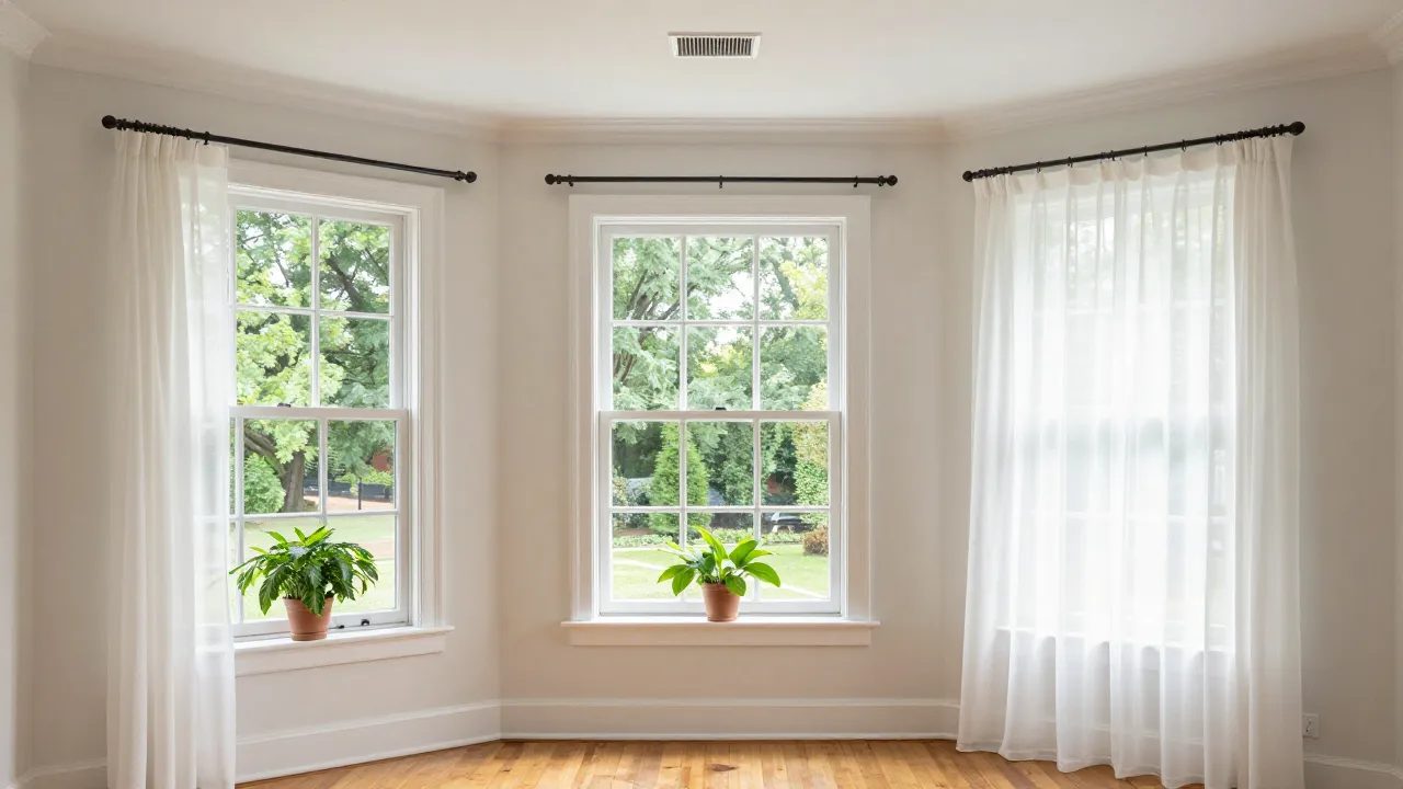 Bright Maryland living room with houseplants and a clean ceiling supply vent