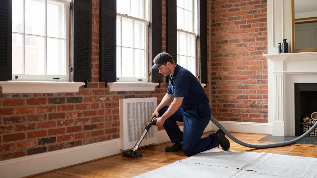 Return vent duct cleaning on a historic brick rowhouse in Frederick, MD — Eagle Air Duct Cleaning