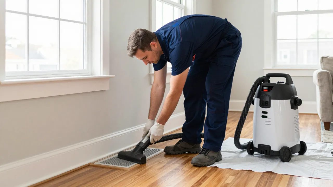 Floor register removal for duct cleaning on a split-level home in New Carrollton, MD — Eagle Air Duct Cleaning