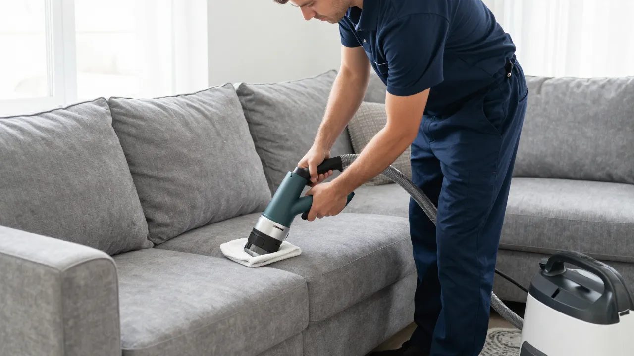 Upholstery extraction cleaning on a sectional sofa in a Maryland family room